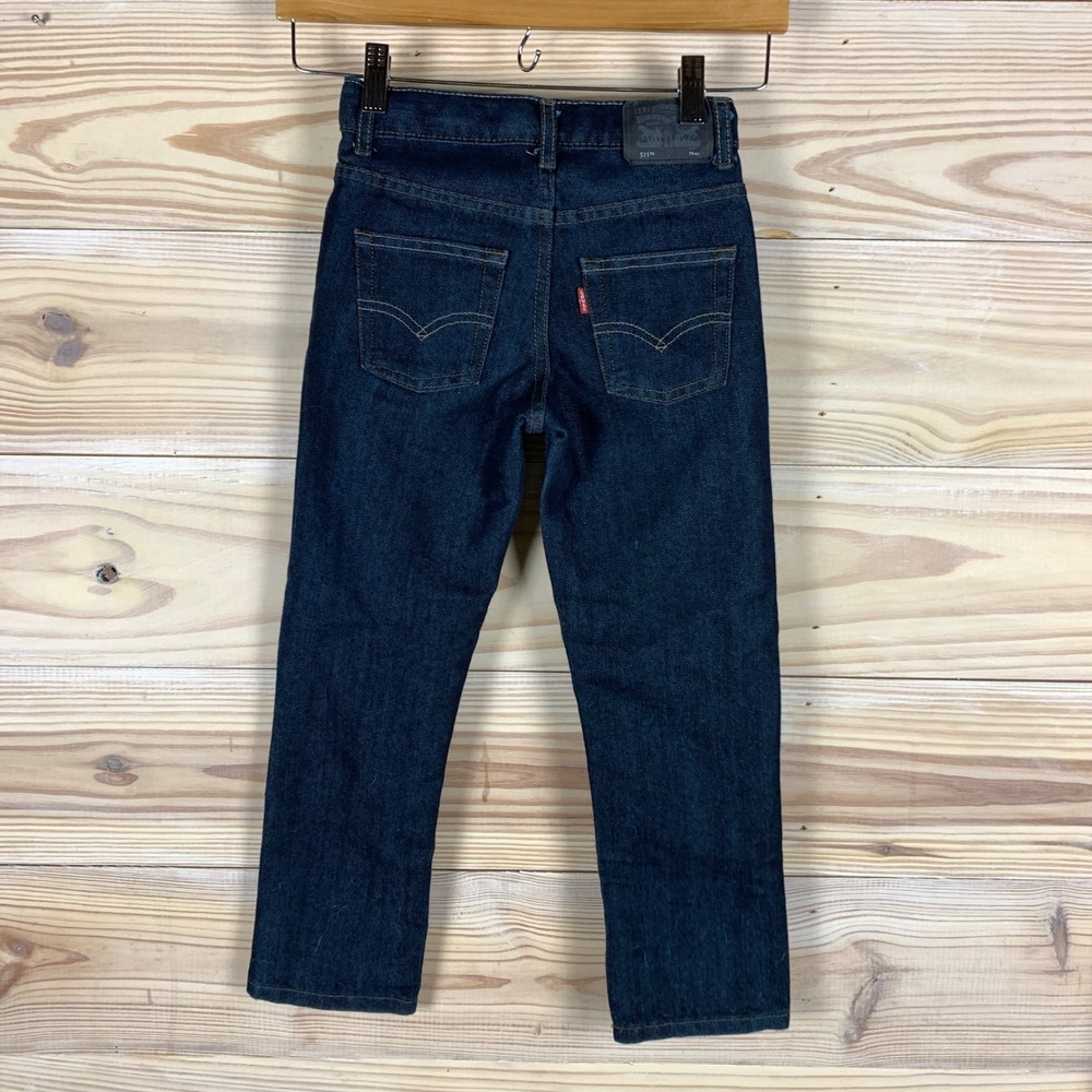 Levi's 511 Slim Jeans Kids 7X Dark Blue Denim Adjustable Waist 5511-542 Pants